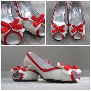 NEW Custom Made White Lace Red Satin Kitten Heels
